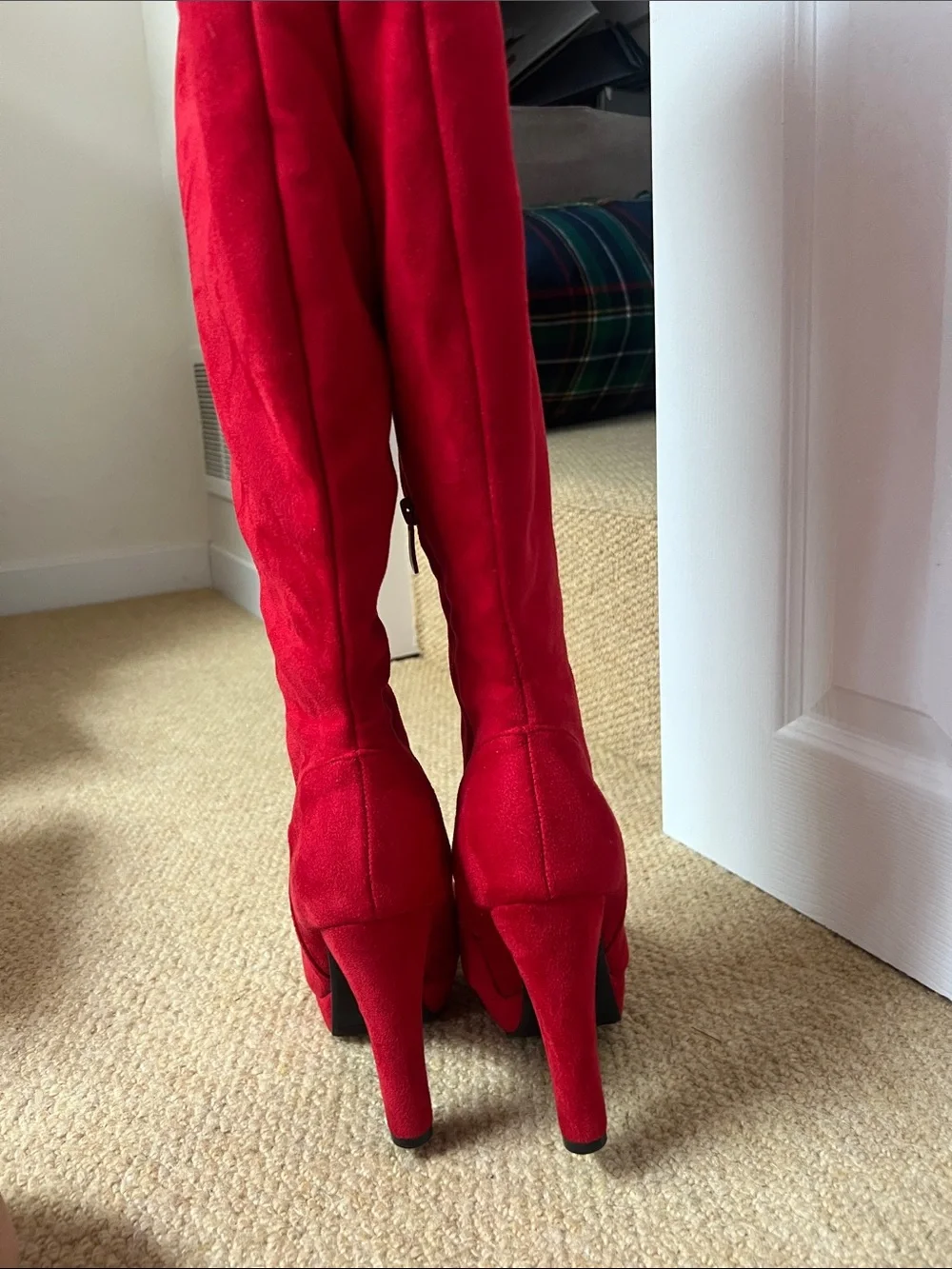 Dream Pairs Red Over-the-Knee Suede High Heel Boots